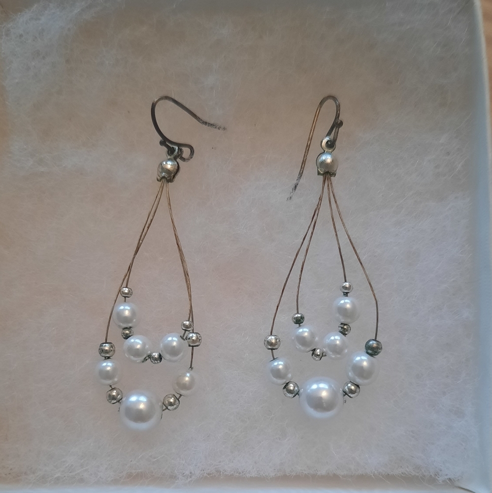 White beaded Dangly Earrings